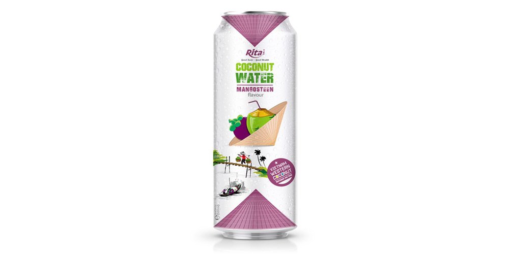 Vietnam Fresh Coconut Water With Mangosteen Flavor 500ml Can Rita Brand